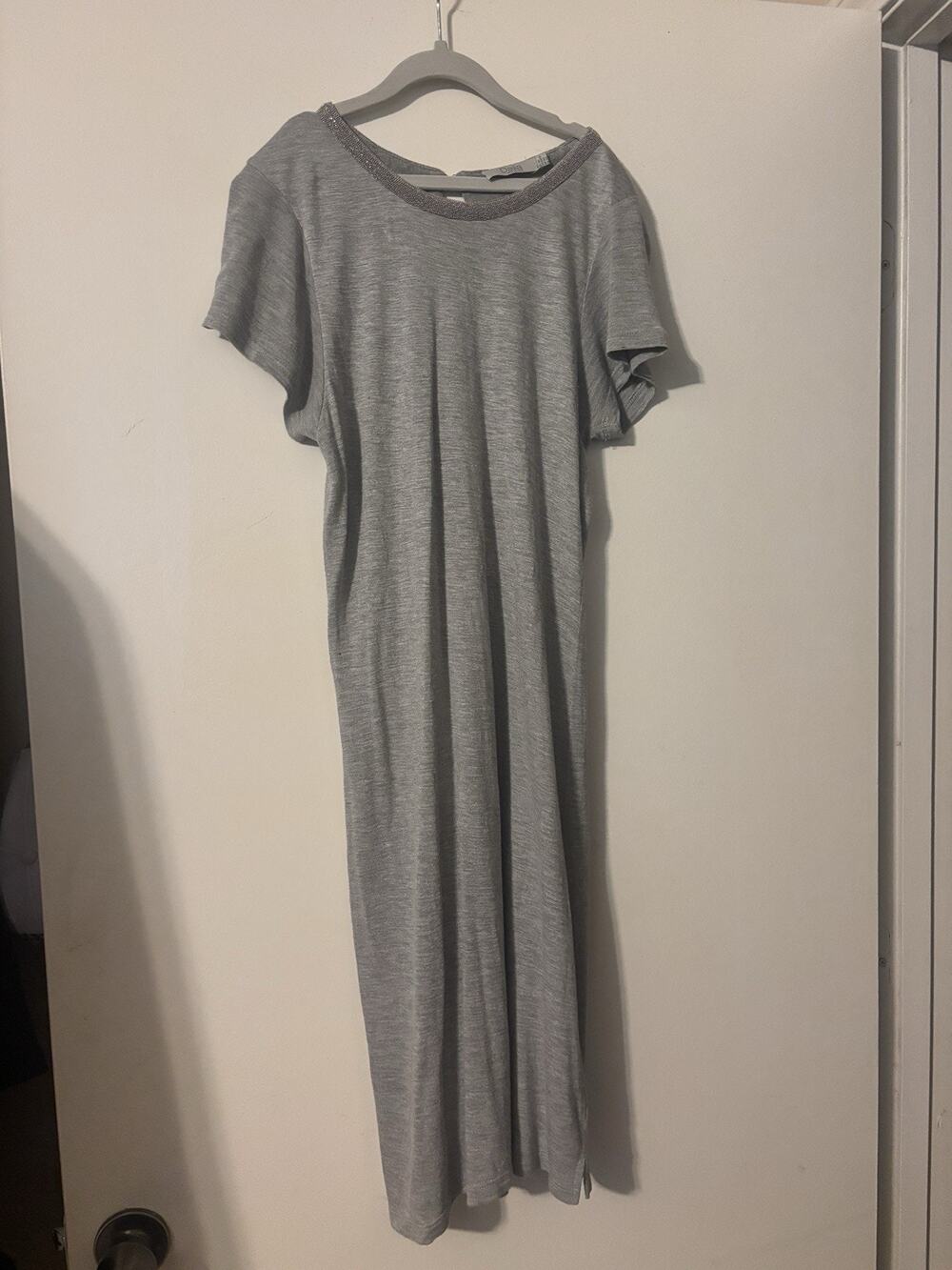 Dalia Tee Shirt Dress Decorative Trim Neckline Short Sleeve Lined Gray SZ XS